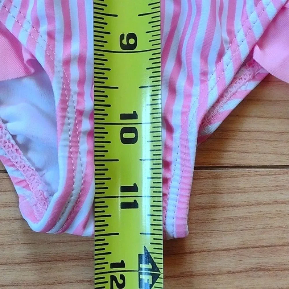 Younger Tree Pink and White Striped One Piece Swimsuit with Ruffles Size 9-12M
